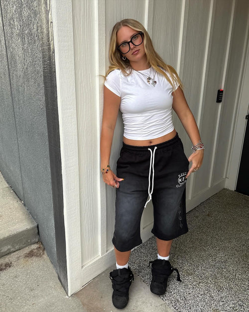 Black - K Z Y Rhinestone Baggy Shorts