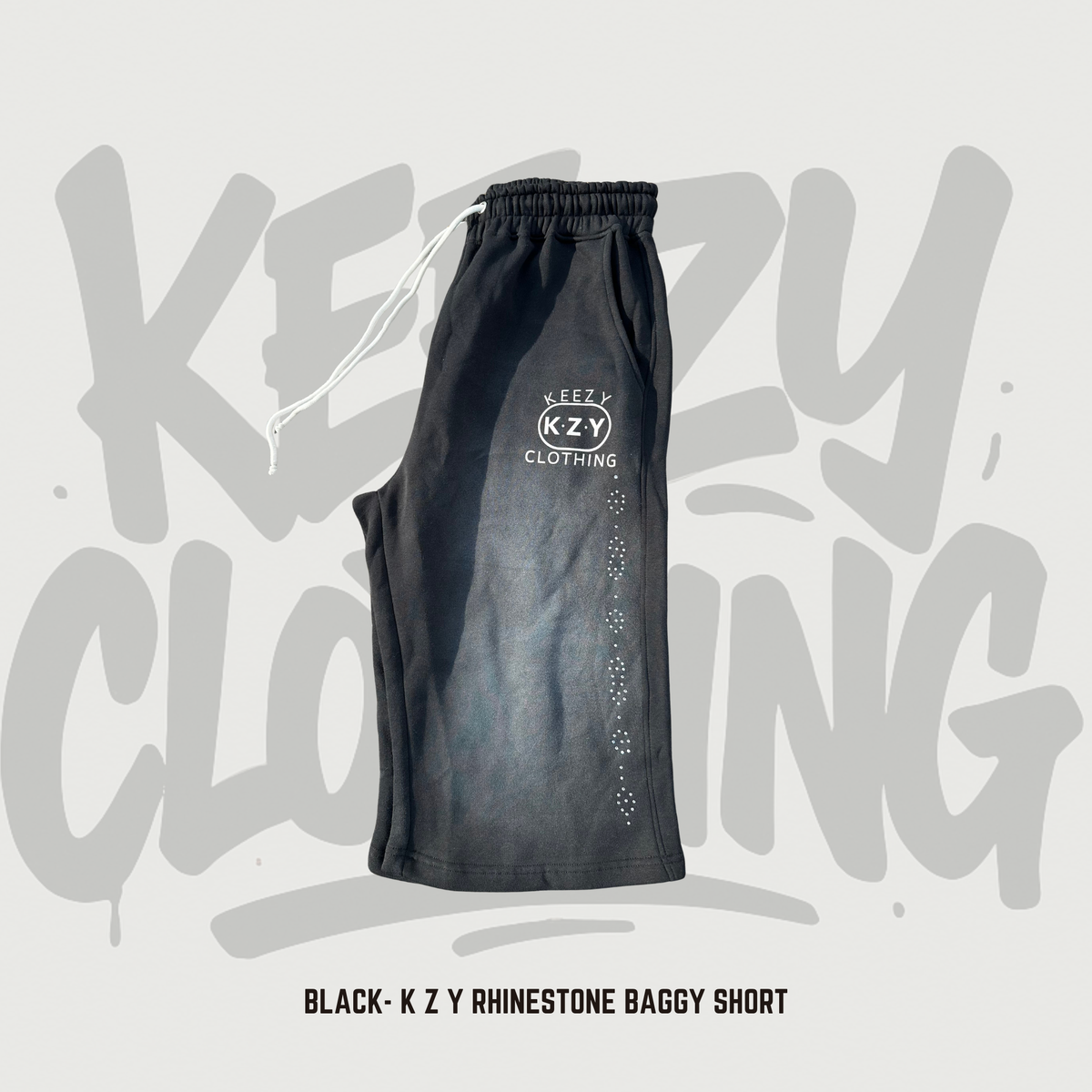 Black - K Z Y Rhinestone Baggy Shorts