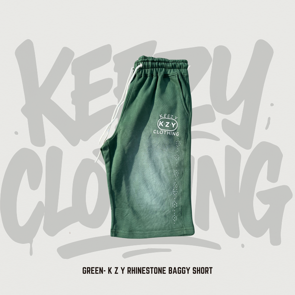 Green- K Z Y Rhinestone Baggy Shorts