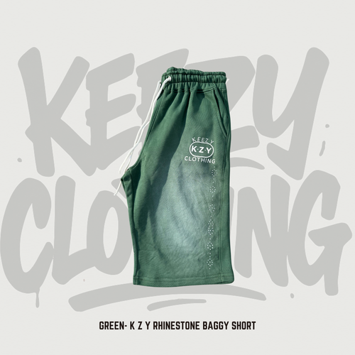 Green- K Z Y Rhinestone Baggy Shorts